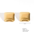 Square 18K gold plated stainless steel stud earrings with vertical pleated texture - E664-38(Square Wrinkle)