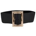Cinturón ancho elástico negro para mujer con elegante hebilla rectangular dorada de cuero - Estilo Hebilla Rectangular Lisa (EL250-2) / Negro