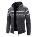 Cardigan da uomo con cappuccio e motivo jacquard nordico in nero e grigio scuro - Taglia M / Top / Grigio scuro
