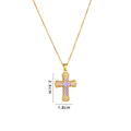 Gold cross necklace featuring white diamonds and purple zircon stones in 2.6cm x 1.8cm size - Gold Purple & White Zircon Cross (A769)