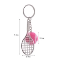 Pink tennis racket keychain dimensions: 7.5cm length, 2.9cm racket width and 2.4cm ball - Racket With Clasp / Large Pink Tennis Ball