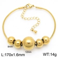 Pulsera de cadena de serpiente en acero dorado con cinco cuentas metálicas redondas pulidas - Estilo de Cadena de Serpiente de Cinco Cuentas (KB187478-Z) / Dorado