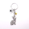 Silver Sphynx cat keychain with paw print pendant and colorful small metal bells - Sphynx Grey