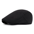 Classic black newsboy cap in woven texture fabric for men and women outdoor sun protection - Back Button Adjustable Style / Black