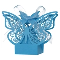 Blue hollowed-out butterfly candy box with silk ribbon for wedding and party decorations - Sky Blue