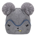 Bonnet d'hiver gris tricoté pour enfants avec broderie chat et doubles pompons en fourrure - Taille unique / Gris