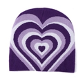 Detalle del gorro de punto con diseño de corazones concéntricos morados y blancos Y2K - Morado