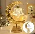 Golden moon lamp with hollow floral patterns and star shaped LED bulb for bedroom decor - Hanging Star Moon Light