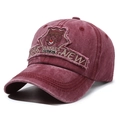 Gorra de béisbol rojo oscuro desgastada con parches vintage y bordado de 1986 - Ajustable / Rojo