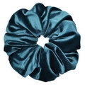 Velvet oversized scrunchie in deep teal green with soft pleated texture and rich sheen - Haze Blue