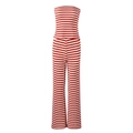 Detail der rot-weiß gestreiften Stricktextur des Bandeau-Tops und der weiten Hose - S / Rot und Weiß Gestreift