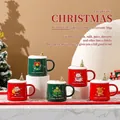 Mugs de Noël en céramique avec couvercle sapin et illustrations festives rouge et vert - 838 Gobelet de Noël