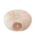 Rainbow plush donut cat tunnel bed with hanging ball toy for small pets - L / Rainbow