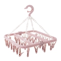 Pink foldable plastic drying rack with 32 clips and windproof hook for baby socks - 32 Clips A-Style Nordic Pink