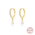 Detail showing S925 hallmark on gold plated sterling silver earrings with zircon teardrops - Gold-White Zircon