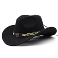 Classic black wool western cowboy hat with vintage bronze bull emblem and leather band - M (56-58cm) Adjustable / Black