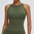 Canotta da yoga a costine verde militare con girocollo e design sportivo attillato - XL / Verde Militare