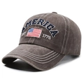 Vintage washed cotton baseball cap in dark coffee with embroidered America flag logo - Adjustable / Coffee
