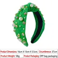Green knotted headband with white pearls and sparkling rhinestones for women - Dark Green Artificial Pearl Rhinestone Headband