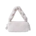 Cute fluffy white plush handbag with textured carry handle and adjustable shoulder strap - White