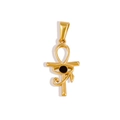 Macro view of gold Ankh Eye of Horus pendant with polished finish and black stone - Ankh Eye Cross (XPLS08)