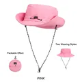 Chapeau de soleil rose pliable pour extérieur avec tissu séchage rapide et cordon - Taille Unique (54-58cm) / Rose