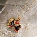 18K gold plated elephant pendant necklace with red enamel and micro-pave crystals - Black/Red Enamel Elephant