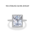 French vintage S925 sterling silver ring with large rectangular gemstone and diamonds - US Size 5 / Platinum (White Zirconia)