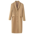 Classic camel wool coat for women featuring a large lapel and single-breasted buttons - S / Khaki