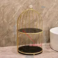 Double-tier gold birdcage cosmetic organizer with black marble-style UV material trays - Birdcage Double Tier - Black Gold UV Board