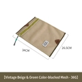 Mesh travel organizer in beige and green, 34x26.5cm large capacity storage pouch - Vintage Beige & Green Mesh Bag