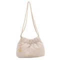 Bolso de hombro acolchado beige elegante con cadena dorada y detalle plisado chic - Blanco