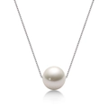 Elegante collana in argento s925 con perla d'acqua dolce bianca tonda su catena - Cilindro / Oro Bianco K