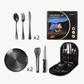 Black stainless steel camping cutlery set for 2 people with portable storage bag - [Standard] Black 10-Piece Box Set