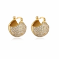 Luxury 18K gold plated hoop earrings with rows of sparkling white zircon stones - Spherical Pave Style (CE00180YH)