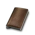 Brown carbon fiber RFID blocking wallet with automatic pop-up mechanism and metal frame - Carbon Fiber Bronze