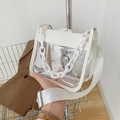 Detail of transparent PVC crossbody bag with white chain and leather trim - White