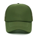 Detail of army green mesh trucker hat showing breathable back panels and stitched brim - Army Green