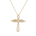 Collana placcata in oro con croce e ali d'angelo con cristalli di zirconia chiari - Stile Croce Ali di Angelo (CN001767CX)