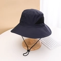 Navy blue sun hat with wide brim featuring breathable black mesh and adjustable chin strap - M(56-58cm) / Navy Blue