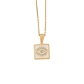 Golden stainless steel heart necklace featuring square enamel blue evil eye pendant - Square Evil Eye Enamel Pendant Style (3#)