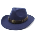 Dark blue wide brim western cowboy hat with brown leather band and vintage floral buckle - M (56-58cm) / Navy Blue