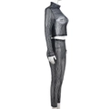 Detail von transparentem Mesh-Oberteil und Leggings mit abstraktem Streifenmuster - S / Schwarz