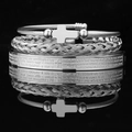 Three-piece vintage titanium steel bracelet set with cross and crown details in silver - Steel Color Cross Bangle 3-Piece Set