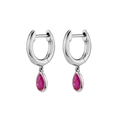 Detail of silver drop earrings with pear-cut red gemstone and polished hoop design - Silver Hoop Red Teardrop Pendant (JHQ0009-SS-4)