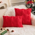 Red plush Christmas pillow covers featuring 3D snowflake and tree embroidery - Bright Red Tree and Snowflake
