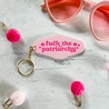 Retro funny pink acrylic keychain with fuck the patriarchy slogan and floral design - Fuck the Patriarchy / Pink-Fuck the Patriarchy