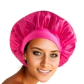 Rose red satin silk bonnet hair cap for sleeping with wide band elastic protection - 35cm Diameter / Rose Red