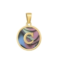 Pendentif en acier titane doré avec lettre C et fond en émail multicolore texturé - C-Coquille Multicolore