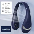 Foldable neck fan in deep blue featuring three-speed settings and a portable turbine design - Deep Azure/High Capacity Battery